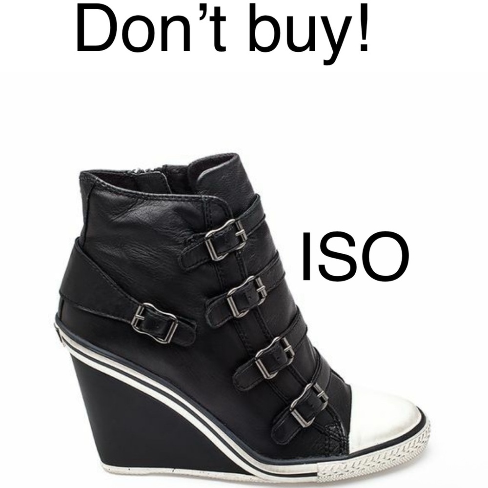 Ash Black and White Buckle Leather Wedge Sneakers